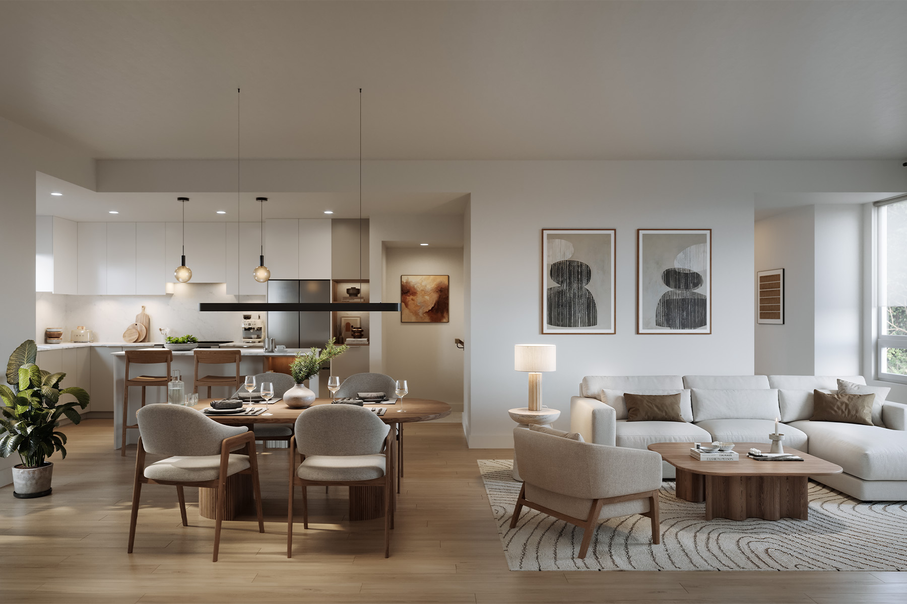 Open living and dining area